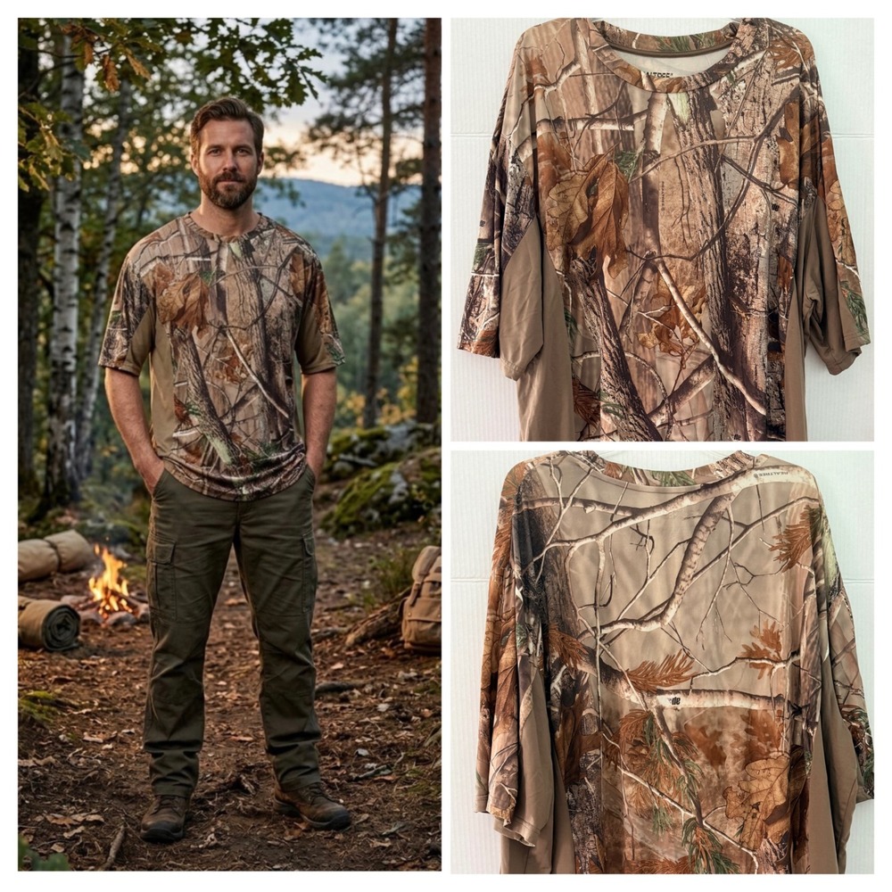 Realtree Camo Performance T-Shirt XL Short Sleeve Brown High Low Hem Gorpcore